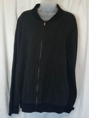 Slim Fit XXL Awearness Kenneth Cole Black Charcoal Zip-Up Knit Sweater Office